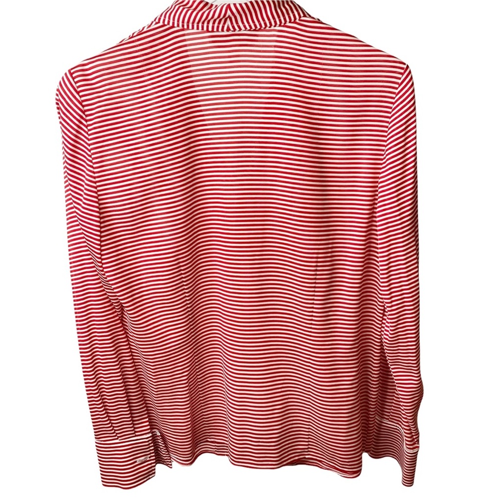 St. John Collection Red White Striped Parisian French Button Down Silk Blouse 4 - Picture 6 of 8